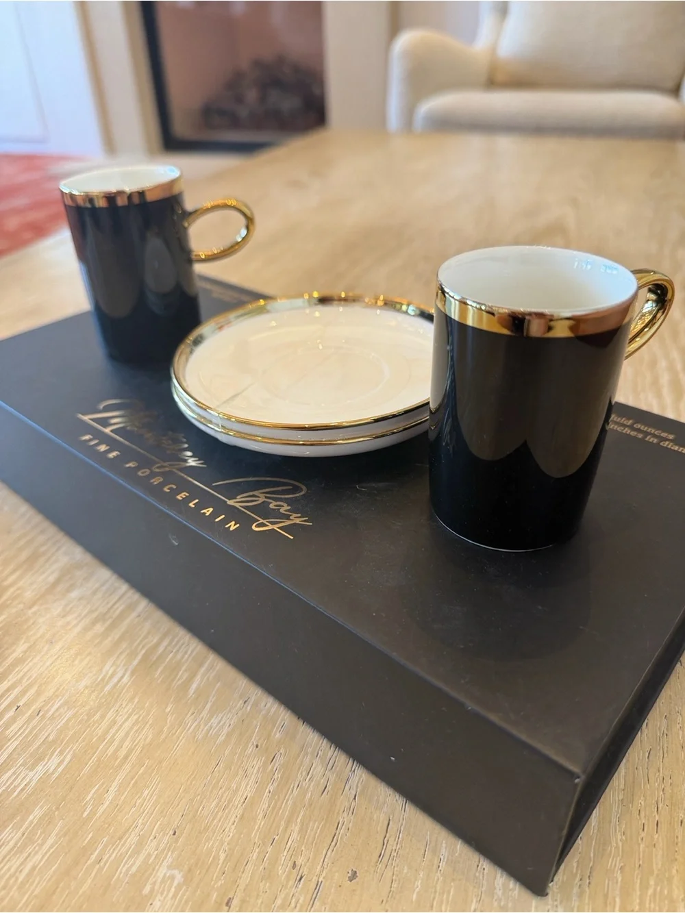 Monterey Bay Fine Porcelain Espresso Cups & Saucers - Set of 2, Restored Black